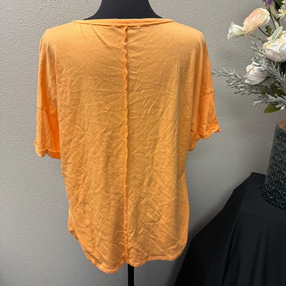 Culture Code M Soft Orange Notch Neck Short Sleeve Casual Top Summer Chic - Picture 3 of 8